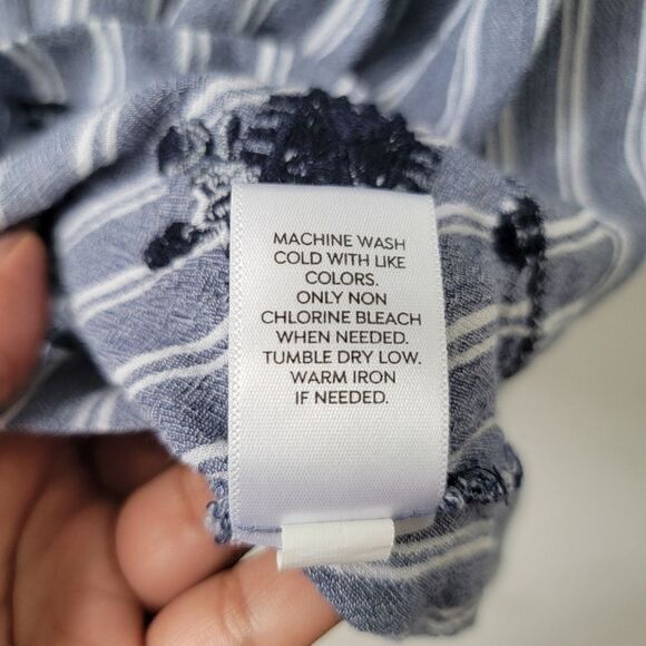 WESPORT Flowy A-Line Skirt Blue Striped White Embroidered Size Medium - Picture 6 of 10